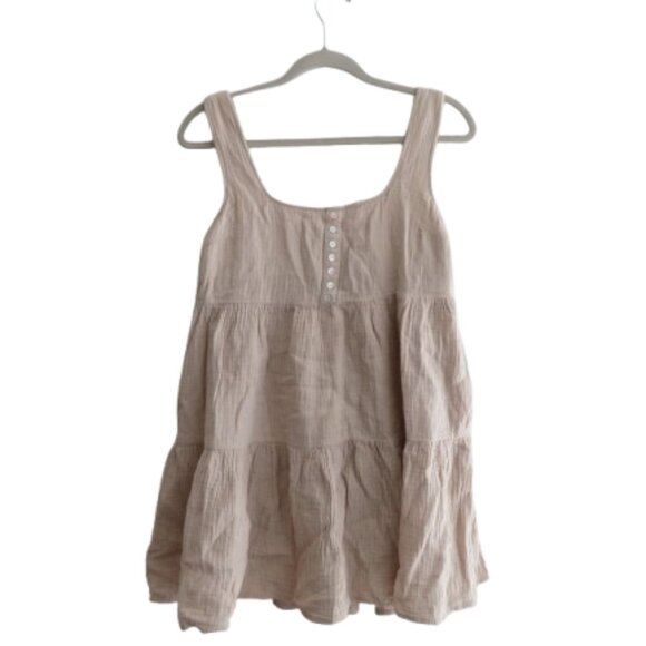 URBAN OUTFITTERS Gauzy 100% Cotton Tiered Tank Dress in Cream Coastal Boho XS - Picture 1 of 15